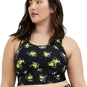 Torrid Black Lemon Longline Wicking Sports Bra - Lemon Print Workout Bra Size 2X